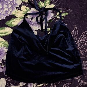 Velvet Halter Top in Deep Blue